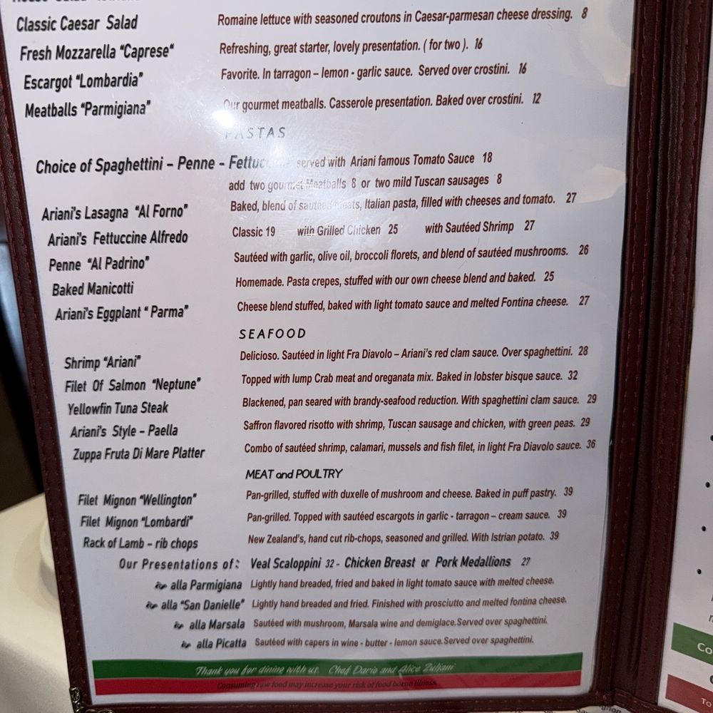 Ariani - Menú - Italian Near Me - Cape Coral, Florida