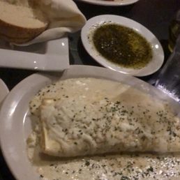 Cheese Manicotti (with alfredo sauce) in the front and Eggplant Parmesa in the back