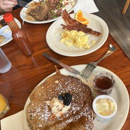 Bottom: Carrot cake pancake combo Top: Corned beef combo