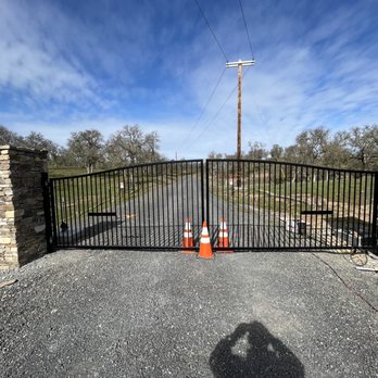 Valley Entry Systems - Here's a picture after they hung them. They also installed to Liftmaster swing gate operators, solar powered did an amazing job. - Fences & Gates Near Me - Riverbank, California Valley Entry Systems - Here's a picture after they hung them. They also installed to Liftmaster swing gate operators, solar powered did an amazing job. - Fences & Gates Near Me - Riverbank, California