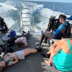 Gaspar's Dive N Board - you know it was a great day when the kiddos are sleeping on the ride back in after diving. We have the spacious deck to do it too!