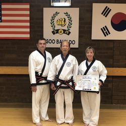 Hwang Karate Studio - Master Menendez (left) Grandmaster Hwang (middle) and Master Mullin (right)