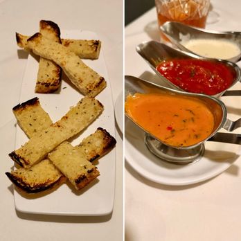 The Palm - Downtown Houston - Garlic Bread with 3 sauces, satisfied the 2 bosses (Rage against the machine song I think) - Seafood Near Me - Houston, Texas The Palm - Downtown Houston - Garlic Bread with 3 sauces, satisfied the 2 bosses (Rage against the machine song I think) - Seafood Near Me - Houston, Texas