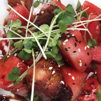 Celadon - Crispy Pork Belly and Watermelon - Seafood Near Me - Napa, California Celadon - Crispy Pork Belly and Watermelon - Seafood Near Me - Napa, California