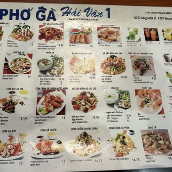 Pho Ga Hai Van - Menu - Vietnamese Near Me - Westminster, California