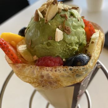 Manna Crepe - 15. Harajuku Fruit Cocktail Crepe with matcha gelato - Creperies Near Me - Katy, Texas Manna Crepe - 15. Harajuku Fruit Cocktail Crepe with matcha gelato - Creperies Near Me - Katy, Texas