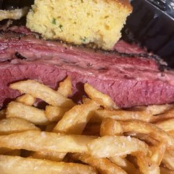 Zynda BBQ and Smoke Shack - Corned beef brisket, fries, cornbread