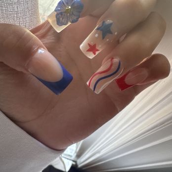 Glossy Nails Bar - Full acrylic set with 3-D flowers - Nail Salons Near Me - Apex, North Carolina