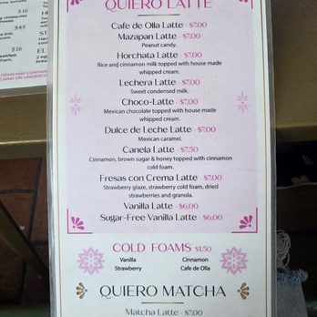 Quiero Brunch - Coffee Menu - Mexican Near Me - Temecula, California