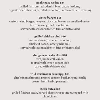 Bistro At Lake Chelan - Dinner menu continued - American Near Me - Chelan, Washington Bistro At Lake Chelan - Dinner menu continued - American Near Me - Chelan, Washington