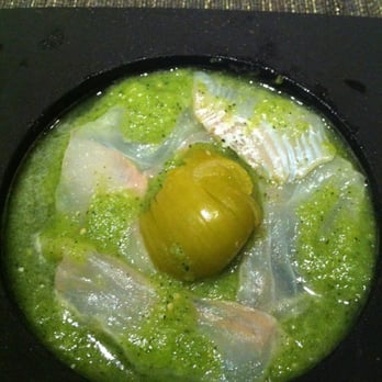 Bar Masa - "Karei" summer flounder tomatillo ceviche. Spicy tomato in the center made it perfect ! - Japanese Near Me - New York, New York Bar Masa - "Karei" summer flounder tomatillo ceviche. Spicy tomato in the center made it perfect ! - Japanese Near Me - New York, New York
