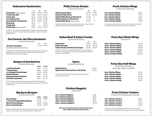 Menu photo 2 Southtown Sub Chicago, IL