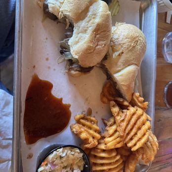 Fort 88 Smokehouse - Prime Rib sandwich with waffle fries - Barbeque Near Me - Fort Atkinson, Wisconsin Fort 88 Smokehouse - Prime Rib sandwich with waffle fries - Barbeque Near Me - Fort Atkinson, Wisconsin