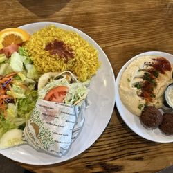 Dill Chicken Sandwich Falafel and Hummus Platter