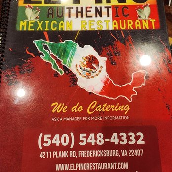 El Pino Mexican Restaurant - Front of the menu. - Mexican Near Me - Fredericksburg, Virginia
