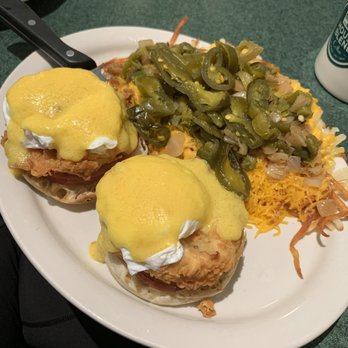 Metro Diner - Eggs Benedict with green tomatoes - broken sauce :( but still delicious - American Near Me - Dothan, Alabama Metro Diner - Eggs Benedict with green tomatoes - broken sauce :( but still delicious - American Near Me - Dothan, Alabama