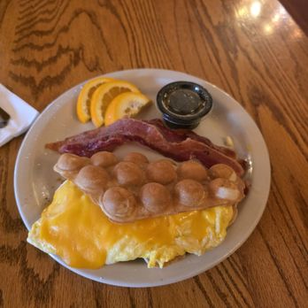 Scotia Lodge - The Lumberjack waffle sandwich with a side of bacon (I think it was $14). It was enough for both my husband and I - Hotels Near Me - Scotia, California Scotia Lodge - The Lumberjack waffle sandwich with a side of bacon (I think it was $14). It was enough for both my husband and I - Hotels Near Me - Scotia, California