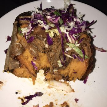 Dish Society - "Vertical slice" view of the brisket sweet potato - New American Near Me - Katy, Texas