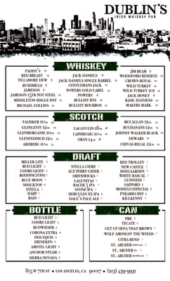 Menu photo 7 Dublin's Irish Whiskey Pub Los Angeles, CA