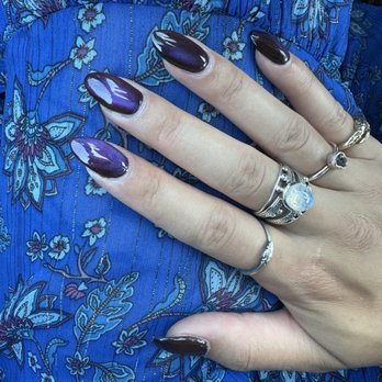 CQ Nails & Spa - Dark base with cat eye polish on top. Index finger nail was chipped and now it's perfect - Nail Salons Near Me - Herndon, Virginia CQ Nails & Spa - Dark base with cat eye polish on top. Index finger nail was chipped and now it's perfect - Nail Salons Near Me - Herndon, Virginia