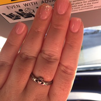 Double OO Nails & Spa - Pink SNS with crystal ombré on ring finger. - Nail Salons Near Me - Corona, California