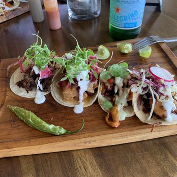 Oak - Taco Cart - short rib, pork belly, octopus, and Cajun shrimp tacos - New American Near Me - Laguna Beach, California Oak - Taco Cart - short rib, pork belly, octopus, and Cajun shrimp tacos - New American Near Me - Laguna Beach, California