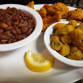 Southern Kitchen - Cajun Catfish with red beans and rice and fried Okra - Southern Near Me - Tacoma, Washington Southern Kitchen - Cajun Catfish with red beans and rice and fried Okra - Southern Near Me - Tacoma, Washington
