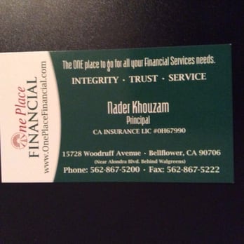 One Place Financial - They now offer home/auto insurance. Let Nader give you a quote. - Tax Services Near Me - Bellflower, California