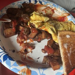 Taylor ham omelette, rye toast and home fries Taylor ham omelette, rye toast and home fries