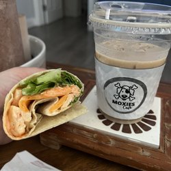 Moxies Cafe and Caterer - Buffalo Chicken Wrap, Iced White Mocha Latte