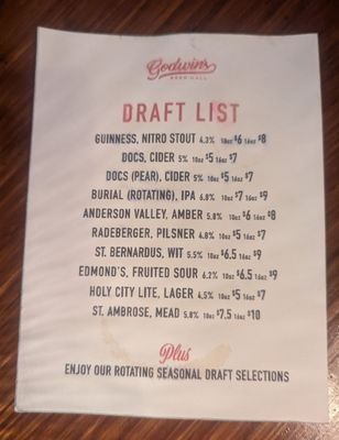 Menu photo 6 Godwin's Beer Hall Summerville, SC