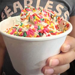 Dockside Ice Cream - Medium size- half cotton candy, half cookie dough, rainbow sprinkles- a hit with my child!
