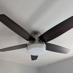 Our new ceiling fan, installed quickly in our spare room. I wish I had taken the before photo, but trust me, it was not cute!