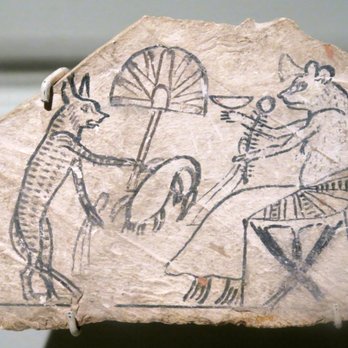 Brooklyn Museum - Cat and mouse; Egypt, Thebes; New Kingdom, dynasty 19-20; circa 1929-1075 BCE; limestone, pigment - Art Museums Near Me - Brooklyn, New York