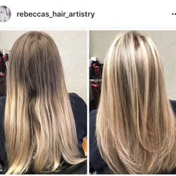 Creative Corner Family Hair Salon - Before and after. Balayage done by colorist Rebecca Martin.