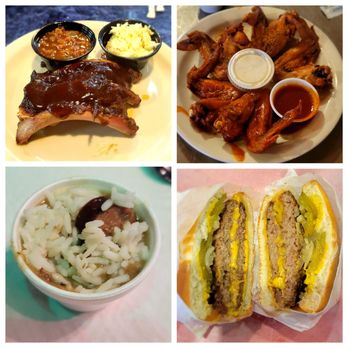 Tastin Round Town - Downtown food tour. Clockwise from top left: BBQ ribs, baked beans and cole slaw. Jumbo Hot Wings. Deep Fried double cheeseburger. Gumbo. - Food Tours Near Me - Memphis, Tennessee Tastin Round Town - Downtown food tour. Clockwise from top left: BBQ ribs, baked beans and cole slaw. Jumbo Hot Wings. Deep Fried double cheeseburger. Gumbo. - Food Tours Near Me - Memphis, Tennessee