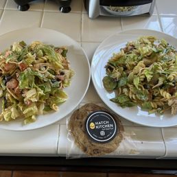 Chicken salad and chocolate chip cookie.