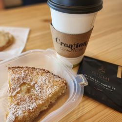 Creation Cookies Cafe - Rishi Tea and slice of cake