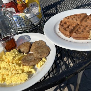 Jim's On The Course - SPECIAL #2 - $14.99 - Golden Waffle, 2 Eggs, with choice of: 4 strips of bacon or 4 sausage links of 4 sausage patties. - American Near Me - Alameda, California Jim's On The Course - SPECIAL #2 - $14.99 - Golden Waffle, 2 Eggs, with choice of: 4 strips of bacon or 4 sausage links of 4 sausage patties. - American Near Me - Alameda, California