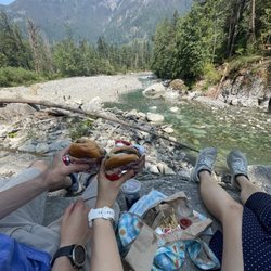 Othello Tunnels - Eating lunch facing the Fraser river beside the Othellk Tunnels trail