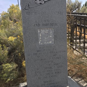 Evel Kneviel Jump Site - Evel Knievel memorial near visitor center at Perrine Bridge. - Landmarks & Historical Buildings Near Me - Twin Falls, Idaho Evel Kneviel Jump Site - Evel Knievel memorial near visitor center at Perrine Bridge. - Landmarks & Historical Buildings Near Me - Twin Falls, Idaho