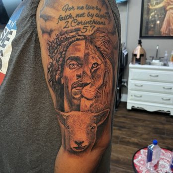 Saint Cecilia's Art Studio - Jesus The Lion and the lamb - Tattoo Near Me - Roanoke, Texas