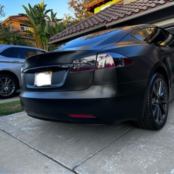 Dependable Guys - Rear bumper of wrapped Model S - Auto Customization Near Me - Santa Ana, California