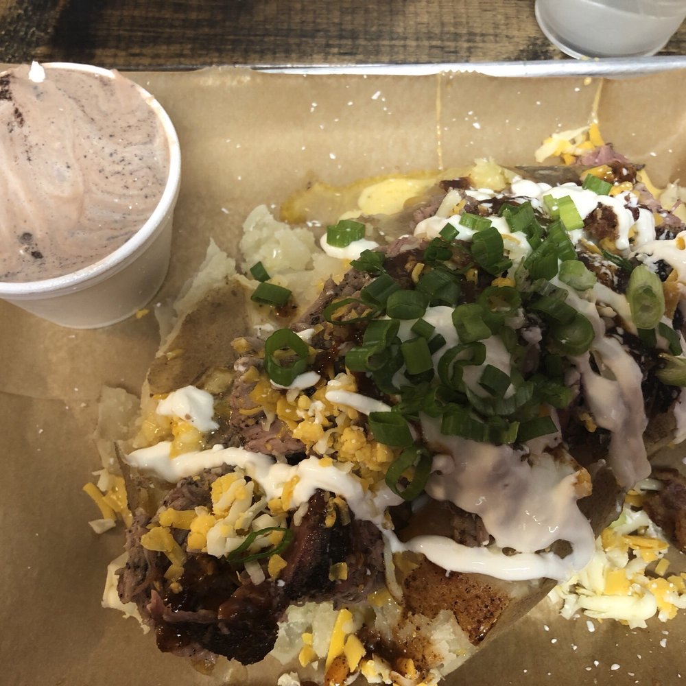 Loaded tater with pulled pork and cookies and cream dessert Loaded tater with pulled pork and cookies and cream dessert