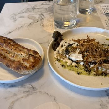 Eyval - Barbari bread ($6) Kashke bademjan ($23) - Persian/Iranian Near Me - Brooklyn, New York