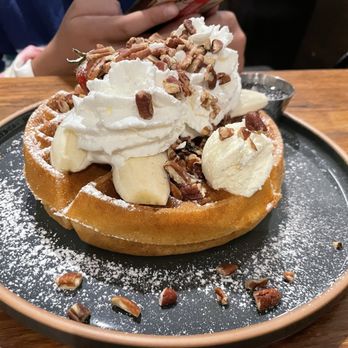 Eight AM - Banana nut waffle - New American Near Me - San Francisco, California Eight AM - Banana nut waffle - New American Near Me - San Francisco, California