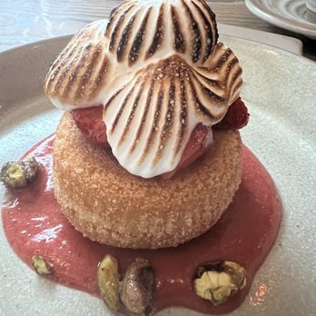 Trestle - Buttermilk cake with strawberries, meringue and pistachios - New American Near Me - San Francisco, California