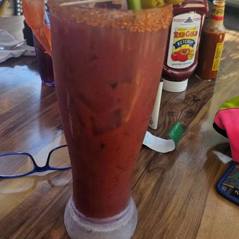 Mulligan's Beach House Bar & Grill - Tall bloody mary with shrimp - American Near Me - Jensen Beach, Florida