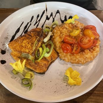 Gallery Bistro & Bar - Harissa salmon and tomato risotto - Bars Near Me - Indianapolis, Indiana Gallery Bistro & Bar - Harissa salmon and tomato risotto - Bars Near Me - Indianapolis, Indiana