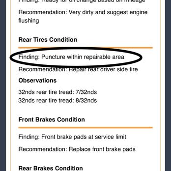 Car-X Tire & Auto - This is the report stating that the puncture in the tire could have been repaired, yet the manager said it couldn't be repaired. - Tires Near Me - Schaumburg, Illinois Car-X Tire & Auto - This is the report stating that the puncture in the tire could have been repaired, yet the manager said it couldn't be repaired. - Tires Near Me - Schaumburg, Illinois